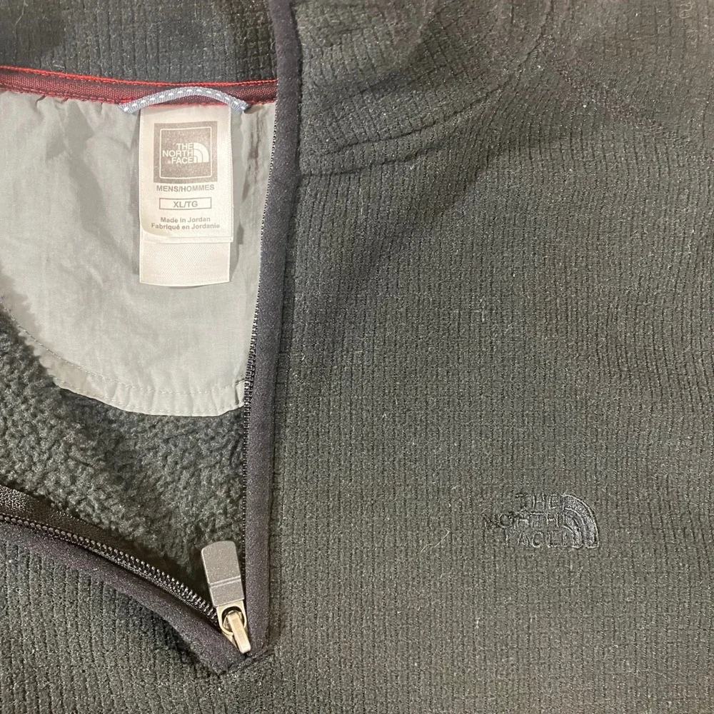 The North Face Mens XL Black Waffle Knit Grid Fleece 1/4 Zip Pullover Sweater